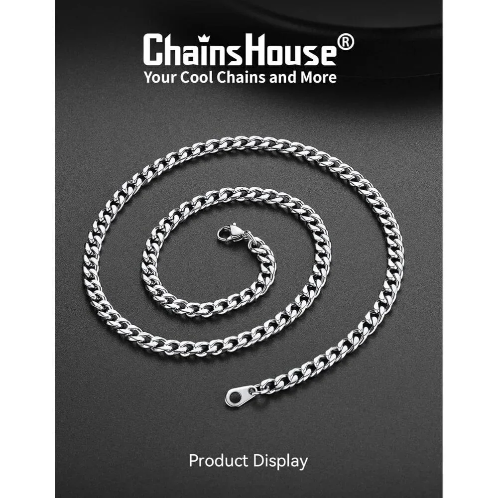 Miami Cuban Link Chain Necklace for Men Stainless Steel 4.8mm Plated Hip Hop
